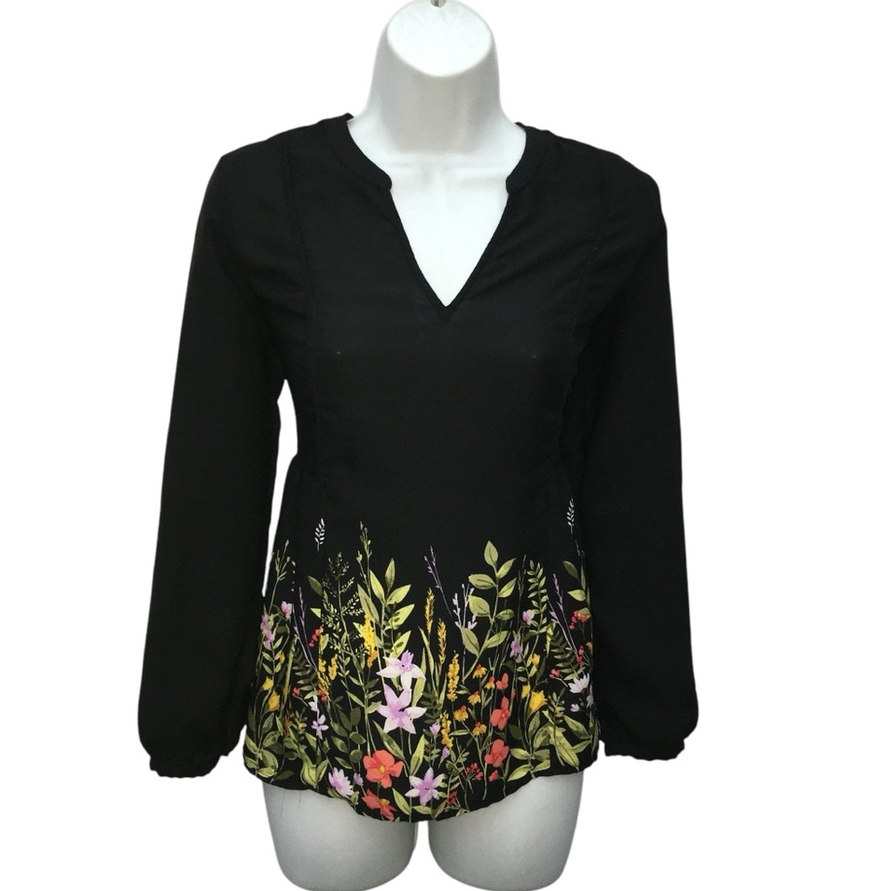 OLD NAVY Floral Print Black Georgette Swing Top Blouse - Women’s XS